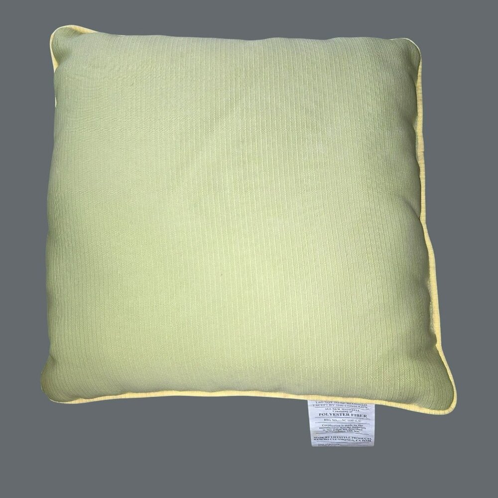 Green Throw Pillow With Yellow Piping - Polyester Filling Textured 16" DH1405